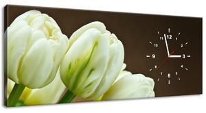 Obraz s hodinami Nádherné biele tulipány Rozmery: 60 x 40 cm