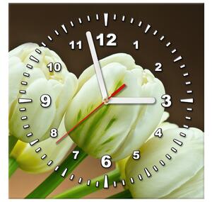 Obraz s hodinami Nádherné biele tulipány Rozmery: 100 x 40 cm