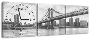 Obraz s hodinami Brooklyn New York - 3 dielny Rozmery: 90 x 30 cm