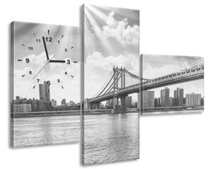 Obraz s hodinami Brooklyn New York - 3 dielny Rozmery: 80 x 40 cm