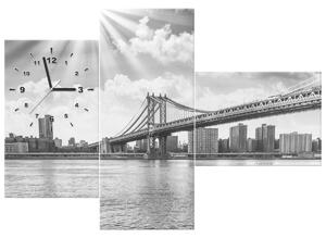 Obraz s hodinami Brooklyn New York - 3 dielny Rozmery: 80 x 40 cm