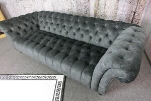 (3281) CANYON Chesterfield luxusná pohovka zamatová sivá