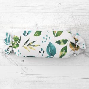 Biante Vankúš valec bonbon Sandra SA-434 Modro-zelené listy na bielom 15x40 cm