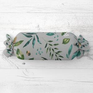 Biante Vankúš valec bonbon Sandra SA-430 Modro-zelené listy na sivom 15x40 cm