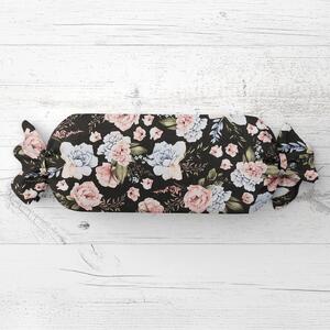 Biante Vankúš valec bonbon Sandra SA-449 Modro-ružové kvety na čiernom 15x40 cm