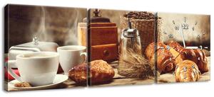 Obraz s hodinami Chutné raňajky - 3 dielny Rozmery: 80 x 40 cm