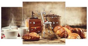 Obraz s hodinami Chutné raňajky - 3 dielny Rozmery: 80 x 40 cm