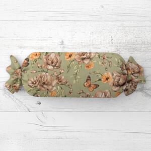 Biante Vankúš valec bonbon Sandra SA-472 Hnedé kvety magnólie na zelenom 15x40 cm
