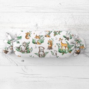 Biante Detský vankúš valec bonbon Sandra SA-459 Lesné zvieratká na bielom 15x40 cm