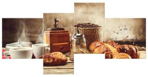Obraz s hodinami Chutné raňajky - 4 dielny Rozmery: 140 x 70 cm