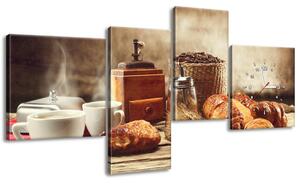 Obraz s hodinami Chutné raňajky - 4 dielny Veľkosť: 140 x 70 cm