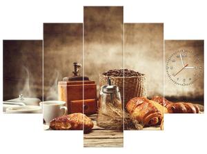 Obraz s hodinami Chutné raňajky - 5 dielny Rozmery: 150 x 70 cm