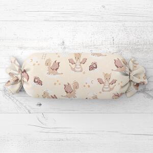 Biante Detský vankúš valec bonbon Sandra SA-467 Dráčikovia na žltobéžovom 15x40 cm