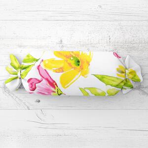 Biante Vankúš valec bonbon Sandra SA-481 Žlto-ružové akvarelové kvety na bielom 15x40 cm