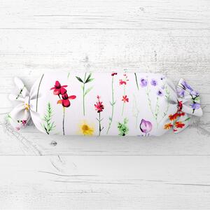 Biante Vankúš valec bonbon Sandra SA-492 Kvetovaná lúka na bielom 15x40 cm