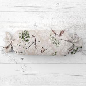 Biante Vankúš valec bonbon Sandra SA-490 Lastovičky s motýlikmi na béžovom ornamente 15x40 cm
