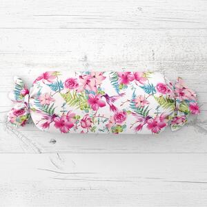Biante Vankúš valec bonbon Sandra SA-493 Kolibríky s ružovými kvetmi na bielom 15x40 cm