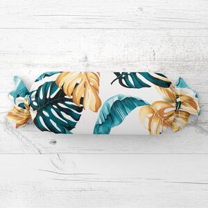 Biante Vankúš valec bonbon Sandra SA-500 Modrozelené a zlaté tropické listy 15x40 cm