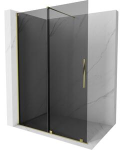 Mexen Velar, sprchová zástena s posuvnými dverami Walk-in 140 x 200 cm, 8mm šedé sklo, zlatá lesklá, 871-140-000-43-50