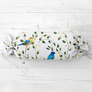 Biante Vankúš valec bonbon Sandra SA-501 Modré vtáky a vetvičky na bielom 15x40 cm