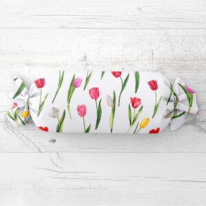 Biante Vankúš valec bonbon Sandra SA-506 Tulipány na bielom 15x40 cm