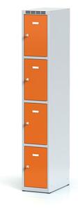Šatníková skrinka s úložnými boxami, 4 boxy, 1800 x 300 x 500 mm, cylindrický zámok, oranžové dvere
