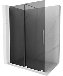 Mexen Velar, sprchová zástena s posuvnými dverami Walk-in 130 x 200 cm, 8mm šedé sklo, biela matná, 871-130-000-43-20