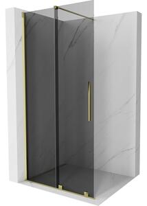 Mexen Velar, sprchová zástena s posuvnými dverami Walk-in 100 x 200 cm, 8mm šedé sklo, zlatá lesklá, 871-100-000-43-50