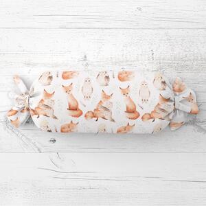 Biante Detský vankúš valec bonbon Sandra SA-523 Líšky a sovy na bielom 15x40 cm