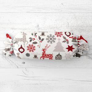 Biante Vankúš valec bonbon Sandra SA-541 Sivo-červené vianočné motívy na bielom 15x40 cm