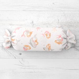 Biante Detský vankúš valec bonbon Sandra SA-527 Ružové morské panny s delfínmi a veľrybami na bielom 15x40 cm