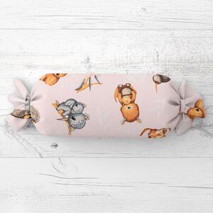 Biante Detský vankúš valec bonbon Sandra SA-533 Austrálske zvieratká na ružovom 15x40 cm