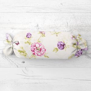 Biante Vankúš valec bonbon Sandra SA-532 Fialové kvety s motýlikmi na svetlo krémovom 15x40 cm