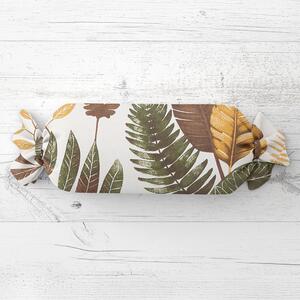 Biante Vankúš valec bonbon Sandra SA-540 Hnedo-zelené listy na bielom 15x40 cm