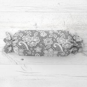 Biante Vankúš valec bonbon Sandra SA-550 Biela krajka na sivom 15x40 cm