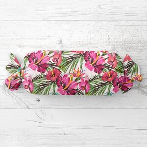 Biante Vankúš valec bonbon Sandra SA-555 Ružovo-červené havajské kvety na bielom 15x40 cm