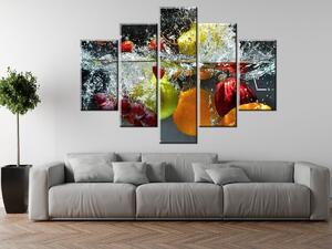 Obraz s hodinami Sladké ovocie - 5 dielny Rozmery: 150 x 70 cm
