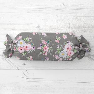 Biante Vankúš valec bonbon Sandra SA-553 Ružové kvety na sivom 15x40 cm