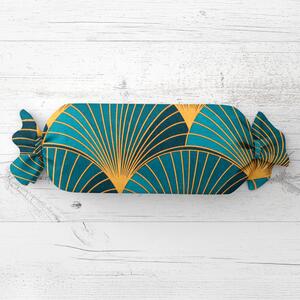 Biante Vankúš valec bonbon Sandra SA-575 Oranžové vejáre na zeleno-tyrkysovom 15x40 cm