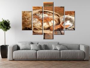 Gario 5 dielny obraz s hodinami Vidiecky domáci chlieb Veľkosť: 150 x 105 cm