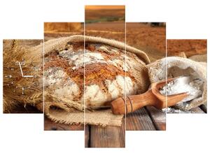 Gario 5 dielny obraz s hodinami Vidiecky domáci chlieb Veľkosť: 150 x 105 cm