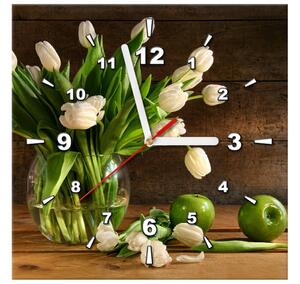 Obraz s hodinami Očarujúce biele tulipány Rozmery: 60 x 40 cm