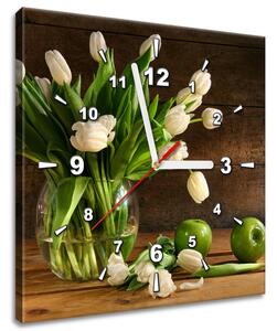 Obraz s hodinami Očarujúce biele tulipány Rozmery: 40 x 40 cm