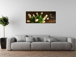 Obraz s hodinami Očarujúce biele tulipány Rozmery: 30 x 30 cm