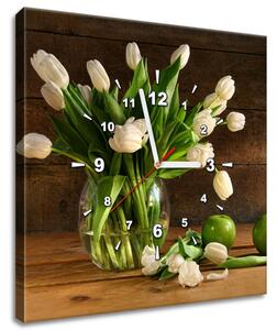 Obraz s hodinami Očarujúce biele tulipány Rozmery: 30 x 30 cm