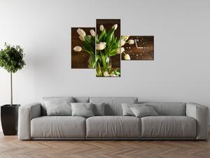 Obraz s hodinami Očarujúce biele tulipány - 3 dielny Rozmery: 100 x 70 cm