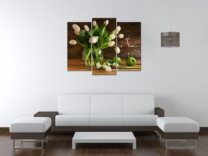 Obraz s hodinami Očarujúce biele tulipány - 3 dielny Rozmery: 80 x 40 cm