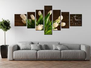 Obraz s hodinami Očarujúce biele tulipány - 7 dielny Rozmery: 160 x 70 cm