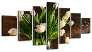 Obraz s hodinami Očarujúce biele tulipány - 7 dielny Rozmery: 210 x 100 cm