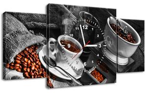Obraz s hodinami Káva arabica - 3 dielny Rozmery: 30 x 90 cm